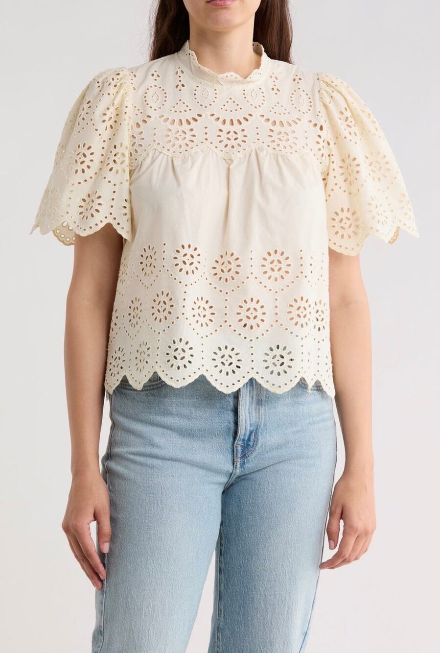 T Tahari Embroidered Eyelet Cotton Top